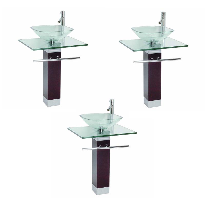 Pedestal Sinks |  Bohemia 23 5/8″ Glass Pedestal Bathroom Sink with Chrome Plated Stainless Steel Towel Bar, Faucet and Drain Bathroom Sinks Pedestal Sinks