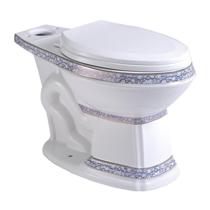 Toilet Tank, Bowl & Hardware |  White Porcelain Elongated Bathroom Toilet Bowl Only Blue and Gold India Reserve Design Toilet Tank, Bowl & Hardware Toilet Tank, Bowl & Hardware